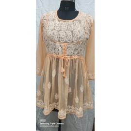 LUCKHNAVI HANDCRAFTED FOX-GEORGETTE CHIKANKARI Short GOWN 