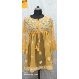 LUCKHNAVI HANDCRAFTED FOX-GEORGETTE CHIKANKARI Short GOWN 