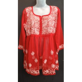 chikankari Short kurti Sheffon / Georgtte 