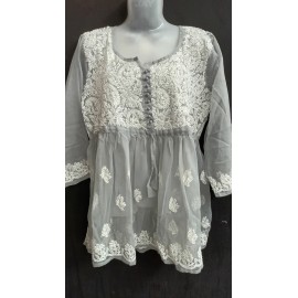 chikankari Short kurti Sheffon / Georgtte 