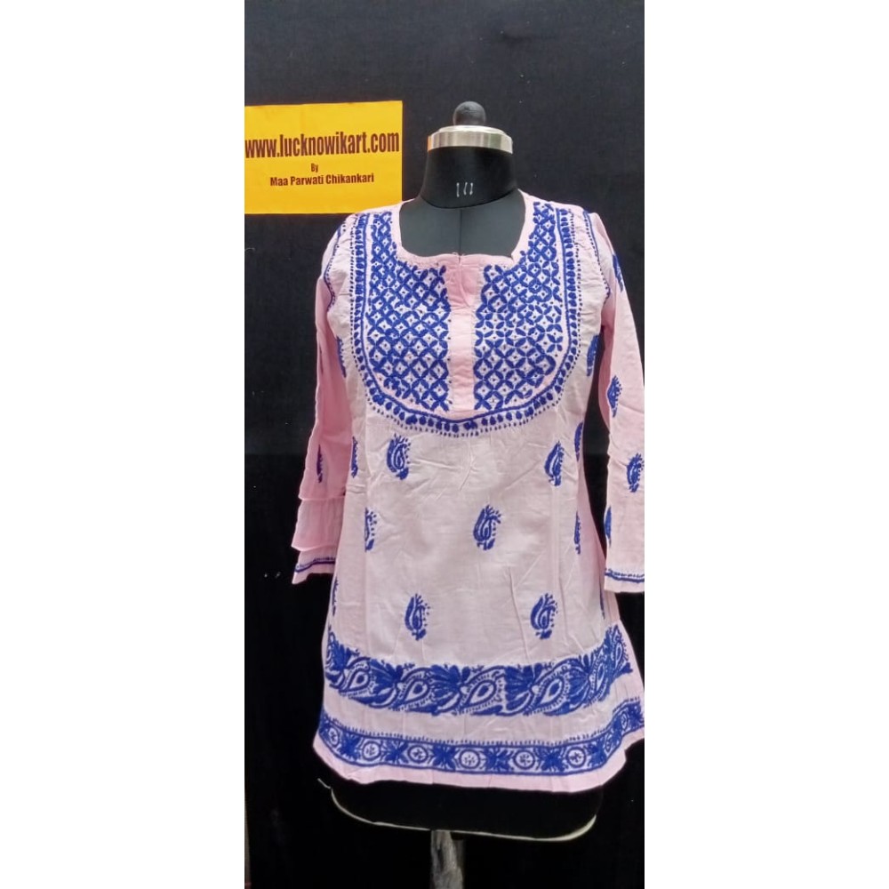  Chikankari Cambric cotton Short  Kurti 