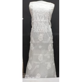 Chikankari organza Unstiched Kurti piece with Duptta 