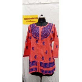 Cambric cotton Short chikankari Kurti 