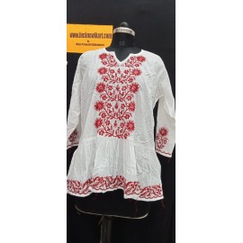 Cambric cotton Short chikankari Kurti 