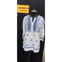 Cambric cotton Short chikankari Kurti 