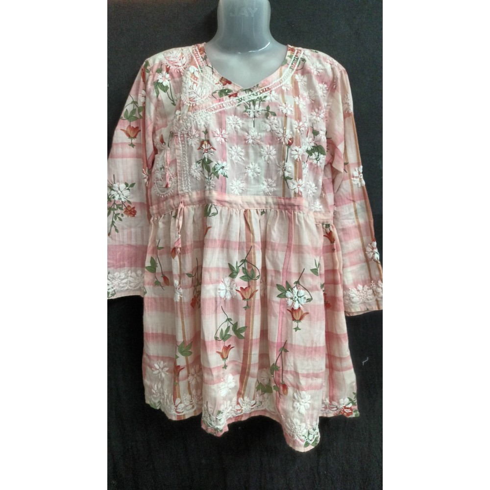 Chikankari Printed cotton Short Gown