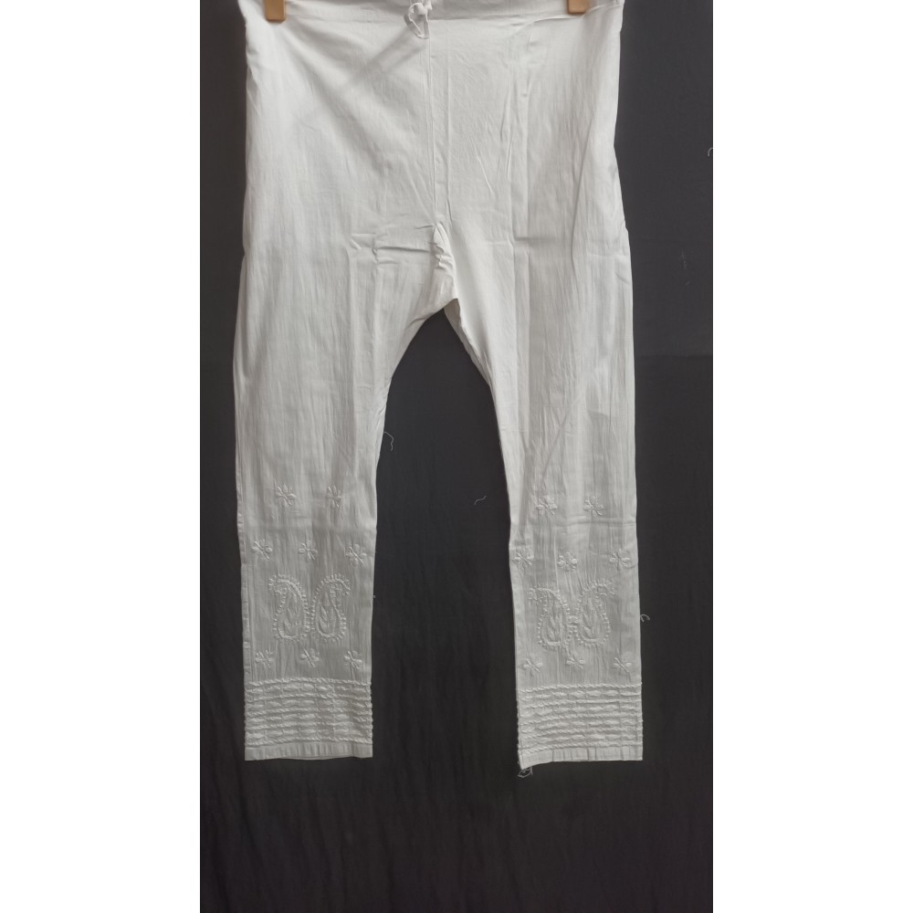  Chikankari Cotton Lycra  White Embroidery  Pants, 