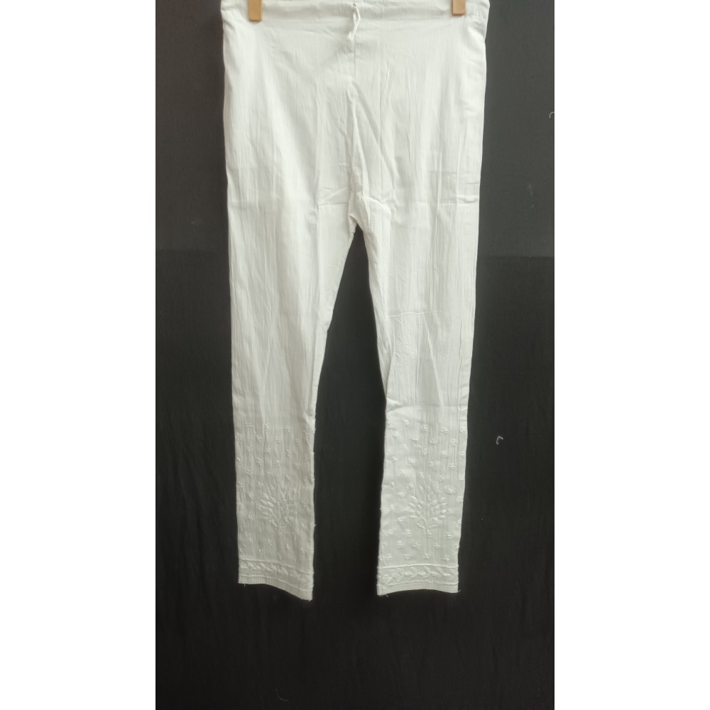  Chikankari Cotton Lycra  White Embroidery  Pants, 