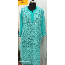 Chikankari Front Jaal Kurti  Georgtte 