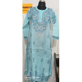 Shop chikankari cotton gala booti kurti with gota patti